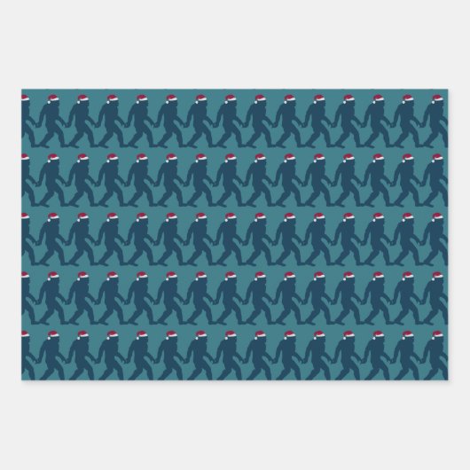 Spaß & Whimsical Bigfoot Santa in blau, grün, rot Geschenkpapier Set (Vorderseite 3)