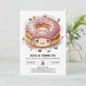 Spaß Whimsical Donuts Geburtstag Einladung (Stehend Vorderseite)