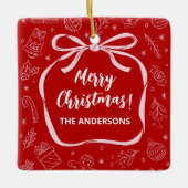 Spaß Whimsical Hand Drawn Bow Weihnachten Keramikornament (Vorderseite)