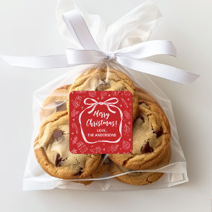 Spaß Whimsical Hand Drawn Bow Weihnachten Quadratischer Aufkleber