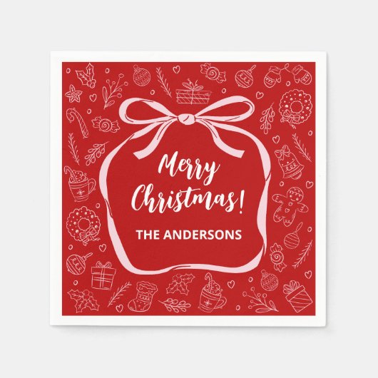 Spaß Whimsical Hand Drawn Bow Weihnachten Serviette (Vorderseite)
