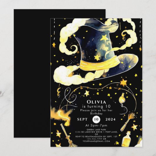 Spaß Whimsical Magic Wizard Geburtstag Einladung (Vorne/Hinten)