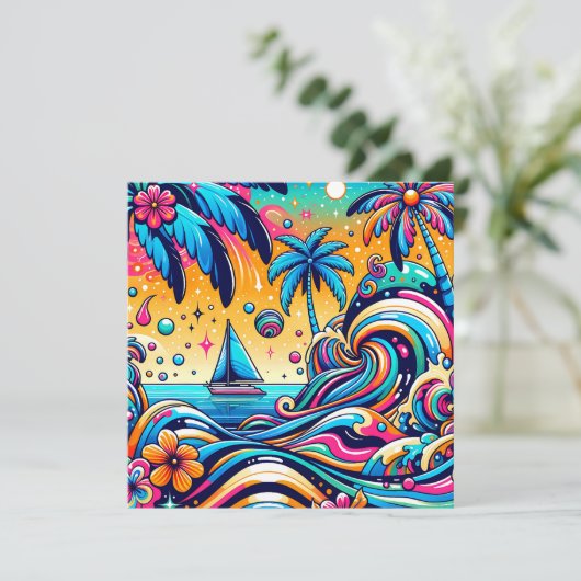 Spaß Whimsical Psychedelic Sailboat (Stehend Vorderseite)