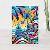 Spaß Whimsical Psychedelic Sailboat Karte (Vorderseite)