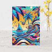 Spaß Whimsical Psychedelic Sailboat Karte (Gelbe Blume)