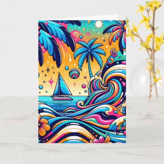 Spaß Whimsical Psychedelic Sailboat Karte (Gelbe Blume)