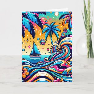 Spaß Whimsical Psychedelic Sailboat Karte