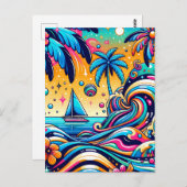 Spaß Whimsical Psychedelic Sailboat Postkarte (Vorne/Hinten)