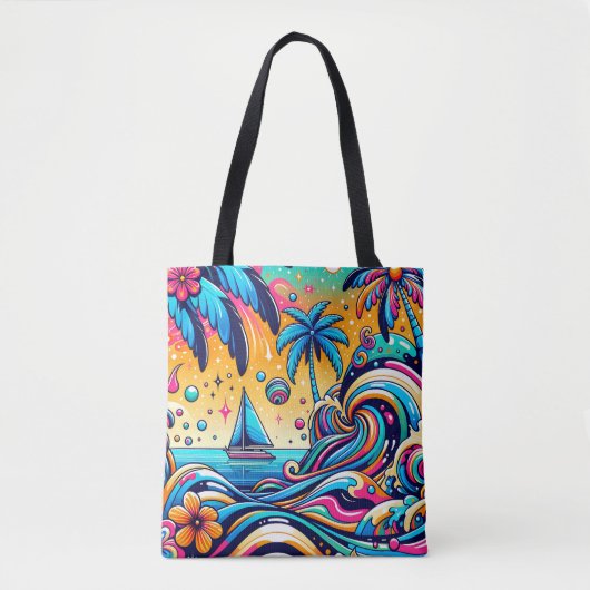 Spaß Whimsical Psychedelic Sailboat Tasche (Vorderseite)