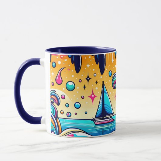 Spaß Whimsical Psychedelic Sailboat Tasse (Links)