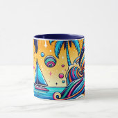 Spaß Whimsical Psychedelic Sailboat Tasse (Zentrum)