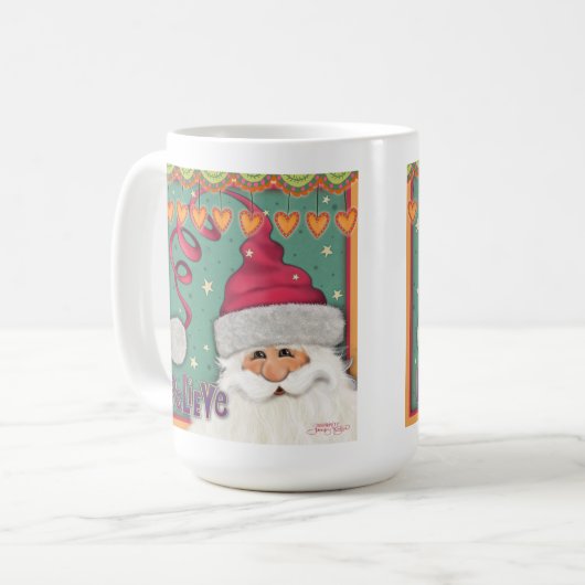 Spaß Whimsical Santa Girly Pink glauben Kaffeetasse (Vorderseite Links)