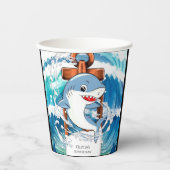 Spaß Whimsical Simple Shark Geburtstag Pappbecher (Vorderseite)