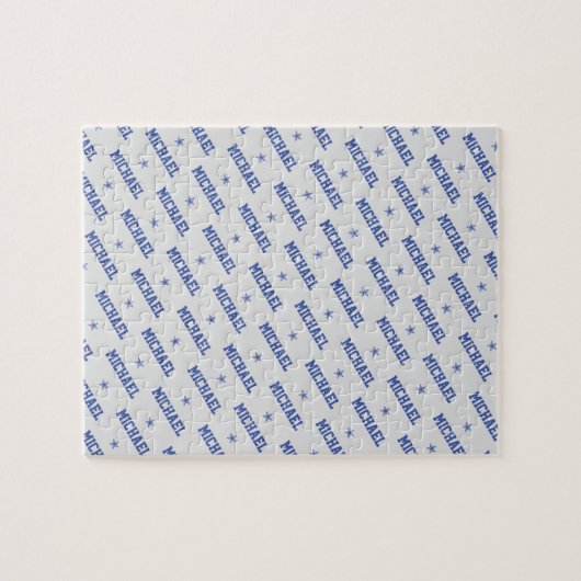 Spaß Wiederholung Name mit Sternen Blau & Grau Puzzle (Horizontal)