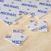 Spaß Wiederholung Name mit Sternen Blau & Grau Puzzle (Seite)