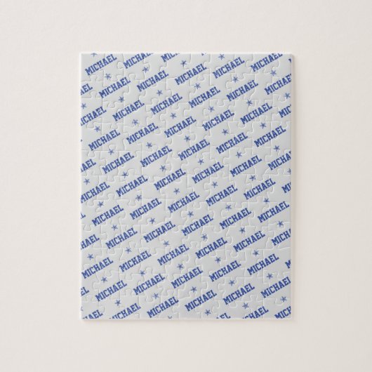 Spaß Wiederholung Name mit Sternen Blau & Grau Puzzle (Vertikal)