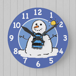 Spaß Winter Snowman Cartoon Design. Runde Wanduhr