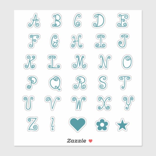 Spaß Wirbler Aquamariner Schriftart Alphabet Initi Aufkleber (Blatt)