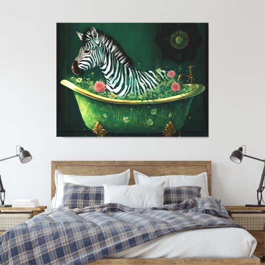 Spaß Zebra in einer Badewanne Leinwanddruck (Insitu (Schlafzimmer))