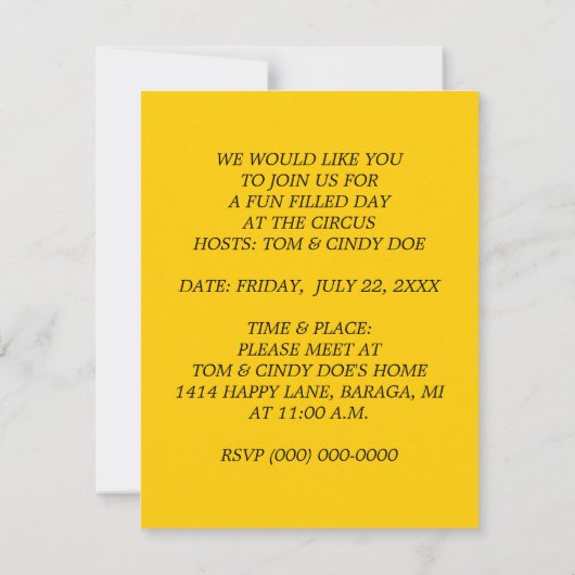 SPASS-ZIRKUS-CLOWN-PARTY-THEMA LADEN EINLADUNG EIN (Rückseite)