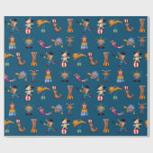 Spaß-Zirkus-Party fungiert Cartoon-Muster-Blau Geschenkpapier (Flach)