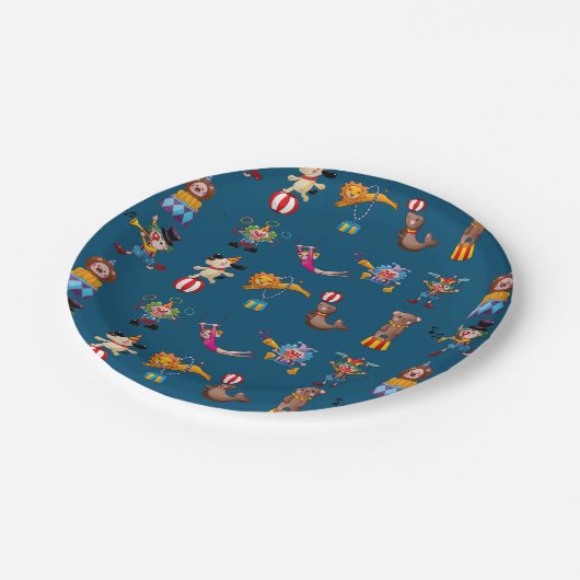Spaß-Zirkus-Party fungiert Cartoon-Muster-Blau Pappteller (Schrägansicht)