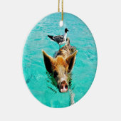 Spaß zusammen staniel Cayschwimmenschwein-Seemöwe Keramikornament (Rechts)