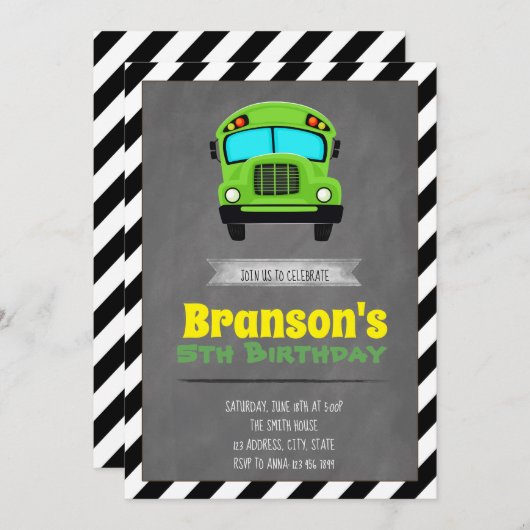 Spaßbus-Geburtstags-Party Einladung (Vorne/Hinten)