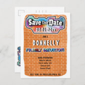 Spaßgraffiti-Wandfamilien-Wiedersehen Save the Ankündigungspostkarte (Vorne/Hinten)