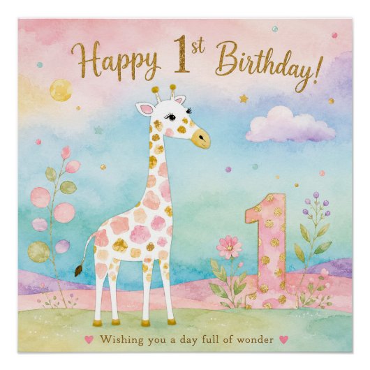 Spaßhafte Giraffe zum ersten Geburtstag Wunder Poster (Vorderseite)
