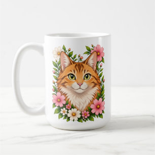 Spaßhafte Ingwerkatze und Wildblumen Kaffeetasse