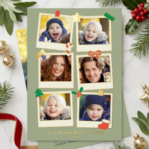 Spaßige 7-Foto-Familien-Weihnachtsgrüße in Salbei Folien Feiertagskarte