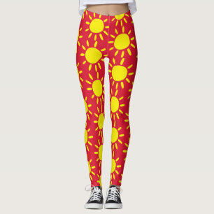 Spaßige abstrakte rote und gelbe Sonnenstrahlen Kr Leggings