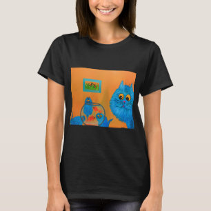 Spaßige Blaue Katzen mit Goldfischglas – Spielen T-Shirt