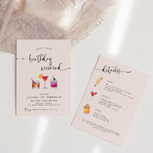 Spaßige Cocktails Geburtstags-Wochenend-Itinerary Einladung