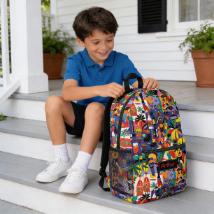 Spaßige Coole Cartoon Bunte Doodle Personalisiert Bedruckter Rucksack