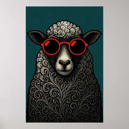 Spaßige Coole Locken-Schafe Poster (Vorne)