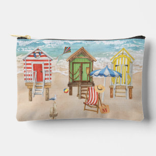 Spaßige farbenfrohe Strandhütten Wasser Monogramm Zubehörtasche