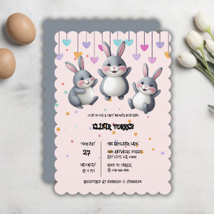 Spaßige Farbige Süße Hüpfer Hase Baby Shower Einladung