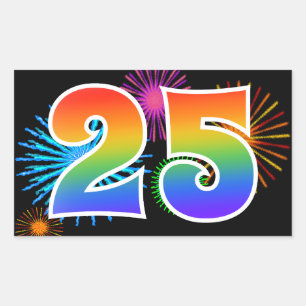 Spaßige Feuerwerk + Regenbogen-Muster "25" Ereigni Rechteckiger Aufkleber
