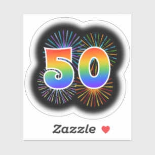 Spaßige Feuerwerk + Regenbogenmuster "50" Ereignis Aufkleber
