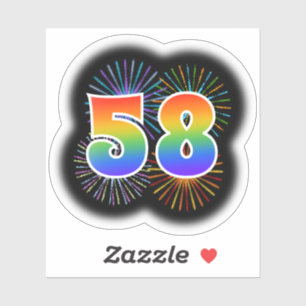 Spaßige Feuerwerk + Regenbogenmuster "58" Ereignis Aufkleber