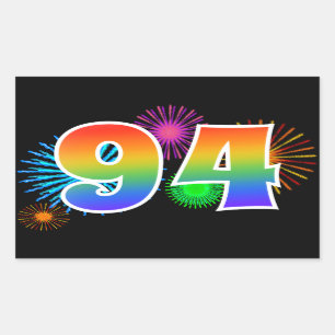 Spaßige Feuerwerk + Regenbogenmuster "94" Ereignis Rechteckiger Aufkleber