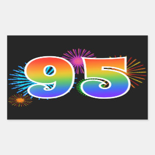 Spaßige Feuerwerke + Regenbogenmuster "95" Ereigni Rechteckiger Aufkleber