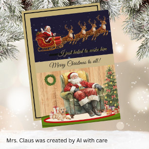 Spaßige Frau Santa Claus am Heiligen Abend Feiertagskarte