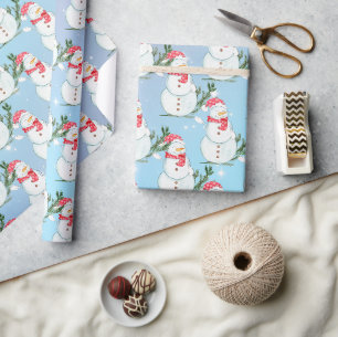 Spaßige glückliche Schneemänner in Schneegestöber Geschenkpapier