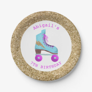 Spaßige Gold-Glitter-Rollschuh-Geburtstagsfeier Pappteller
