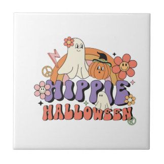 Spaßige Halloween-Designs Hippie-Halloween Retro Fliese