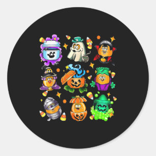 Spaßige Halloween-Snack-Eimer-Kunst für Foodies Runder Aufkleber
