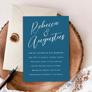 Spaßige handgeschriebene Namen in Blau und Weiß zu Einladung